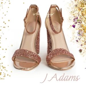 NWT Embellished Rose Gold Slip On Open Toe Glitter Sparkle Evening Pumps Heels